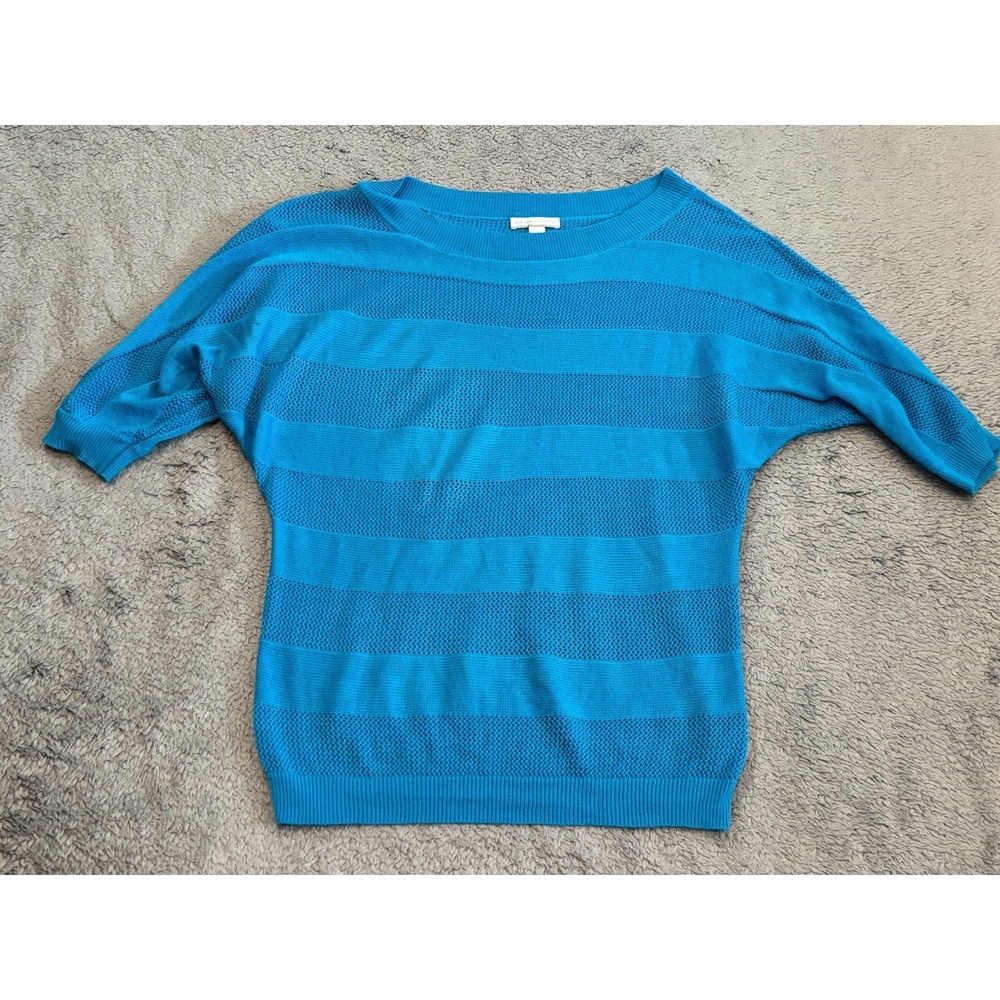 New York & Co Blue Dolman Sleeve Mesh Knit Striped Sweater Womens Small